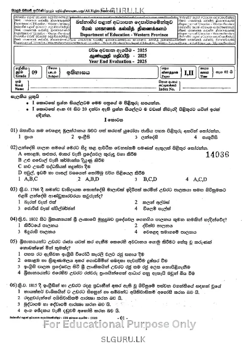 Grade 9 History Third Term 2025 Western Province thumbnail